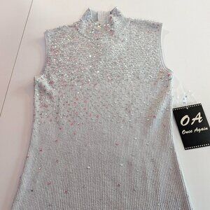 Silver Sequin Ribbed Tank Top